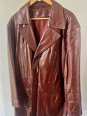 Men's Brown Leather Trench Coat Jacket